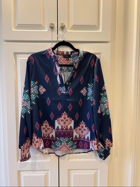Current Air Navy Multi-Color Printed V-Neck Tunic